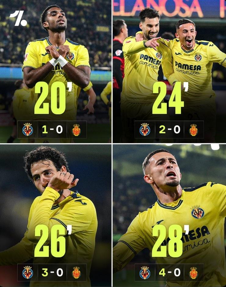 比利亚雷亚尔主场大胜，继续领跑积分榜的简单介绍